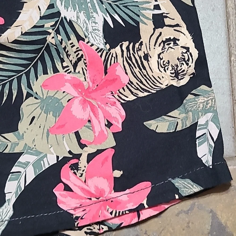 Floral Tiger Print Shorts Mens XL 40-42 Swim Trunks Drawstring‎